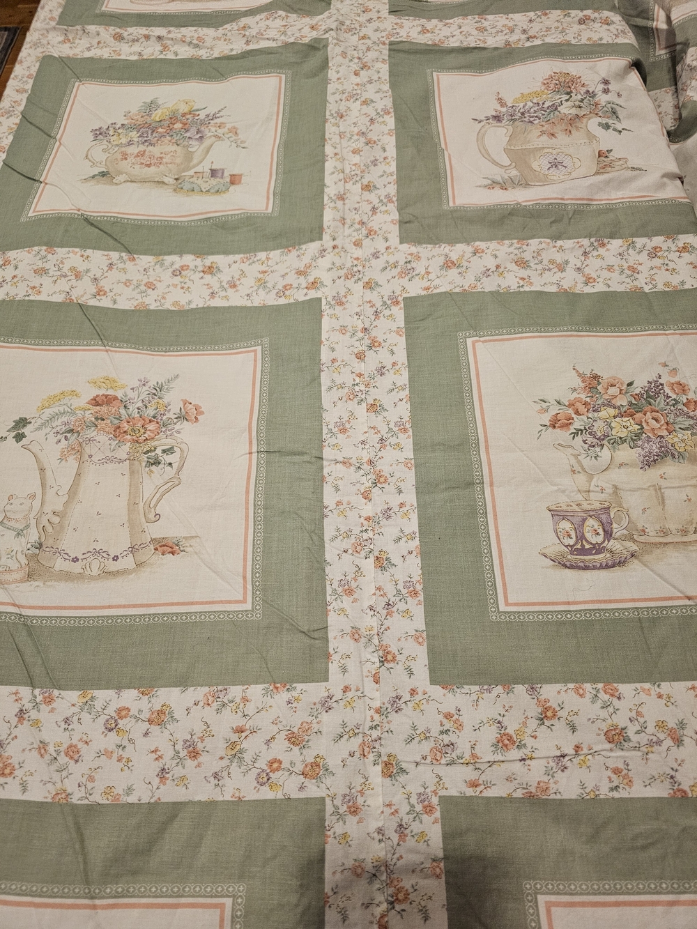 Vintage Floral Patchwork Duvet Cover - Sage Green and Cream